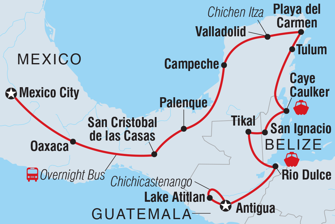 Map of 18 To 35S Epic Mexico, Belize & Guatemala including Belize, Guatemala and Mexico