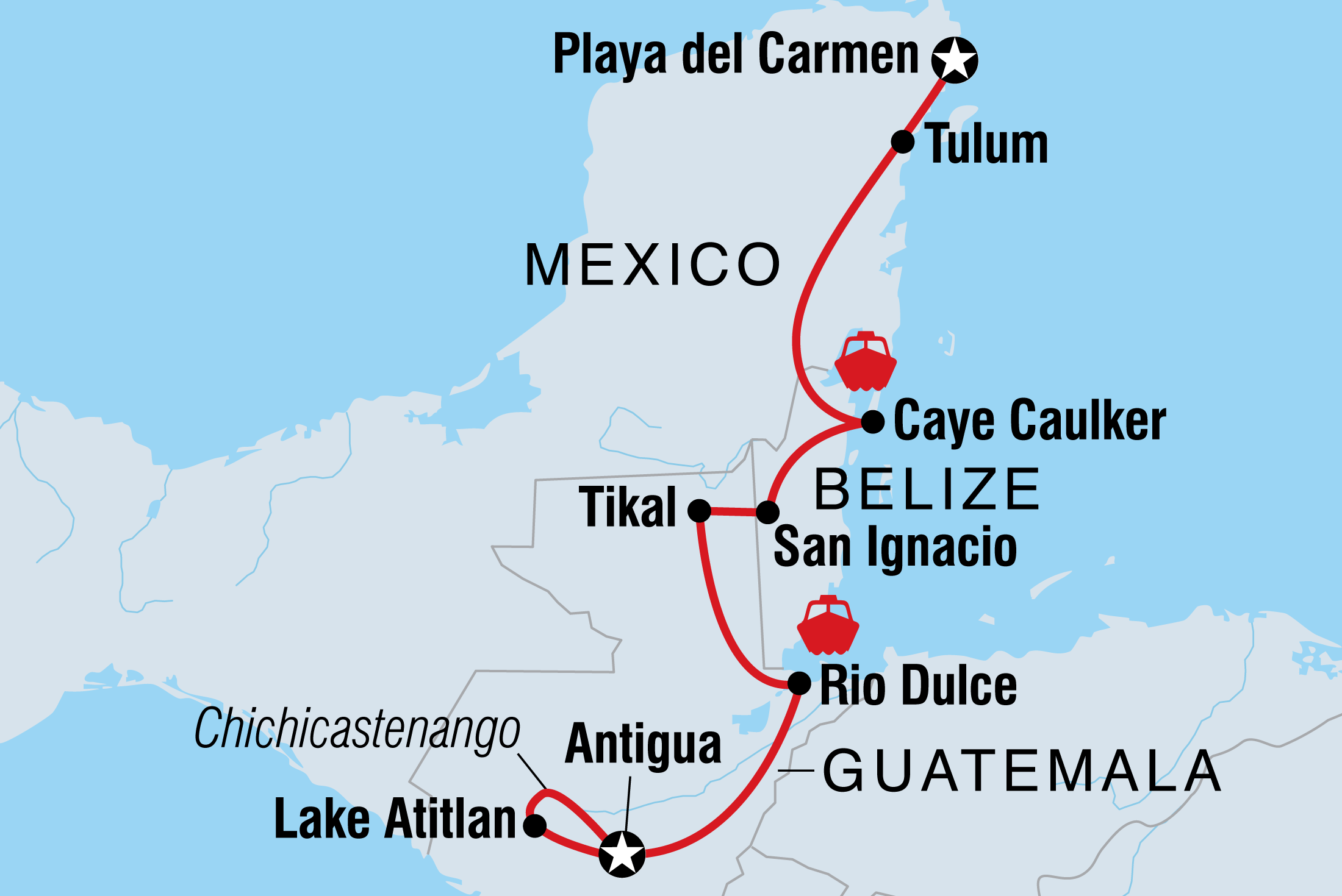 Map of 18 To 35S Real Central America including Belize, Guatemala and Mexico