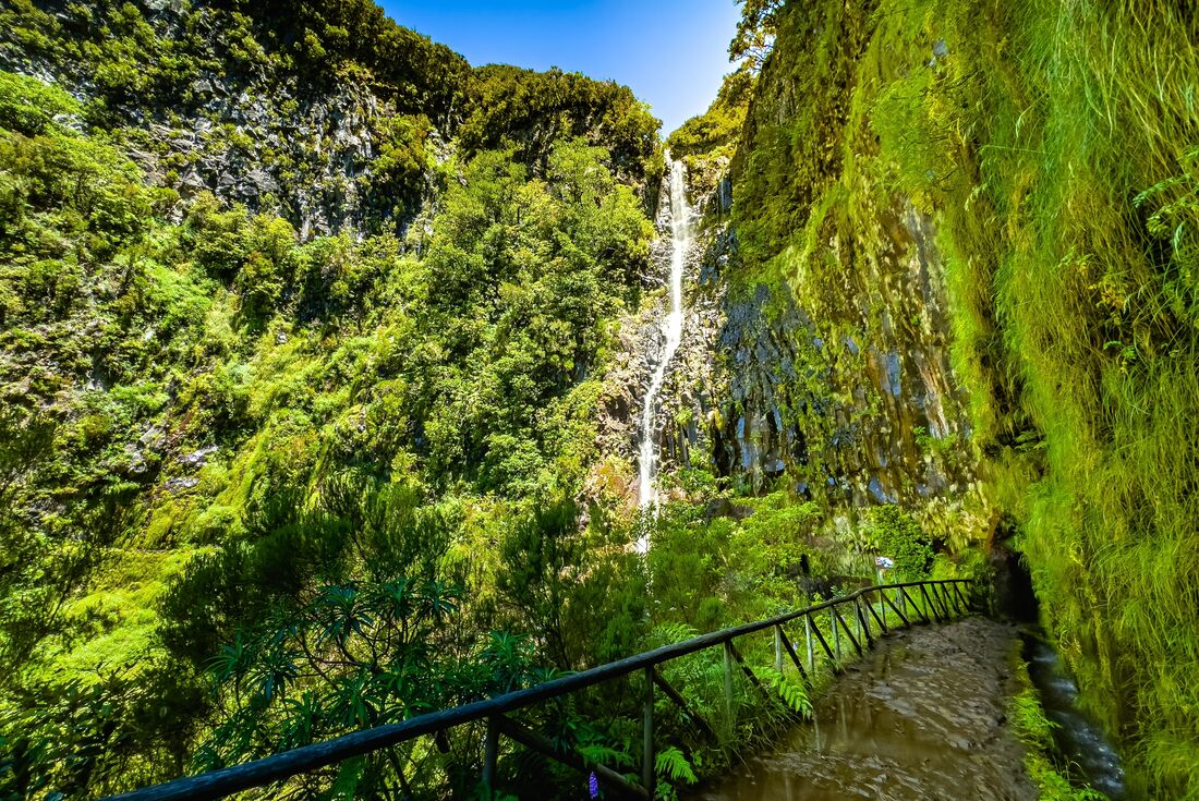 Waterfall on the 25 Fontes hike in Madeira, Portugal