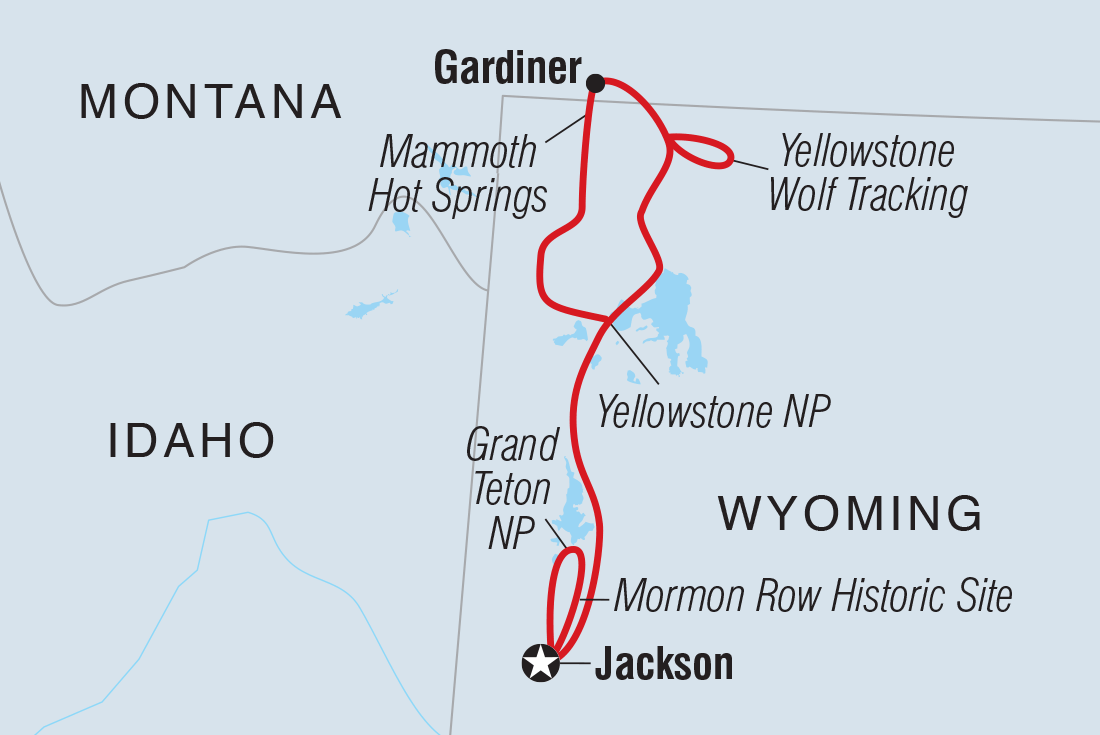 Map of Yellowstone And Grand Tetons Adventure including United States Of America