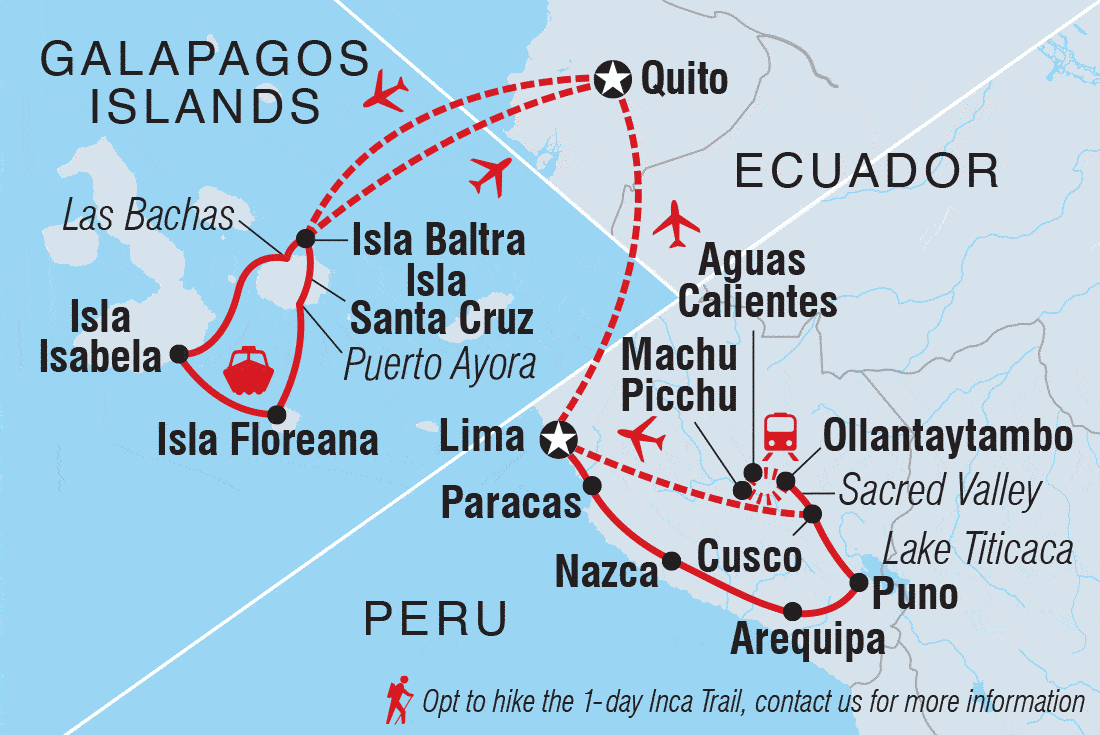 Map of Majestic Peru & Southern Galapagos Cruise (Grand Queen Beatriz) including Ecuador and Peru