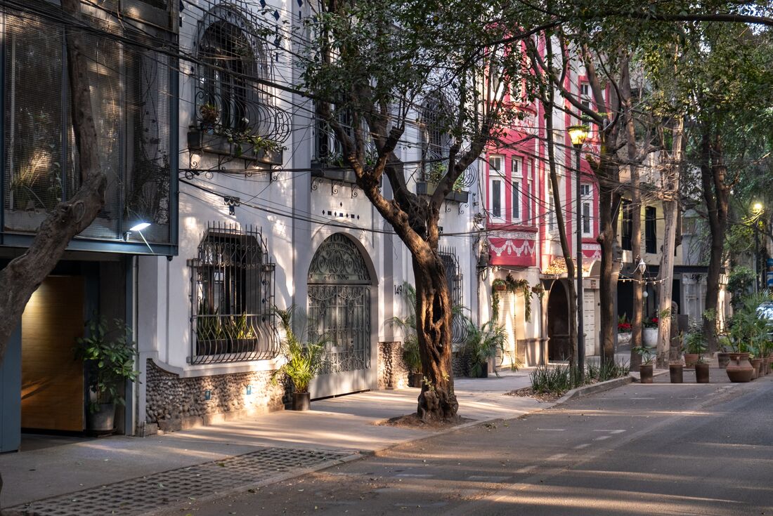 Dappled light on the buildings in the La Condesa neighbourhood, Mexico