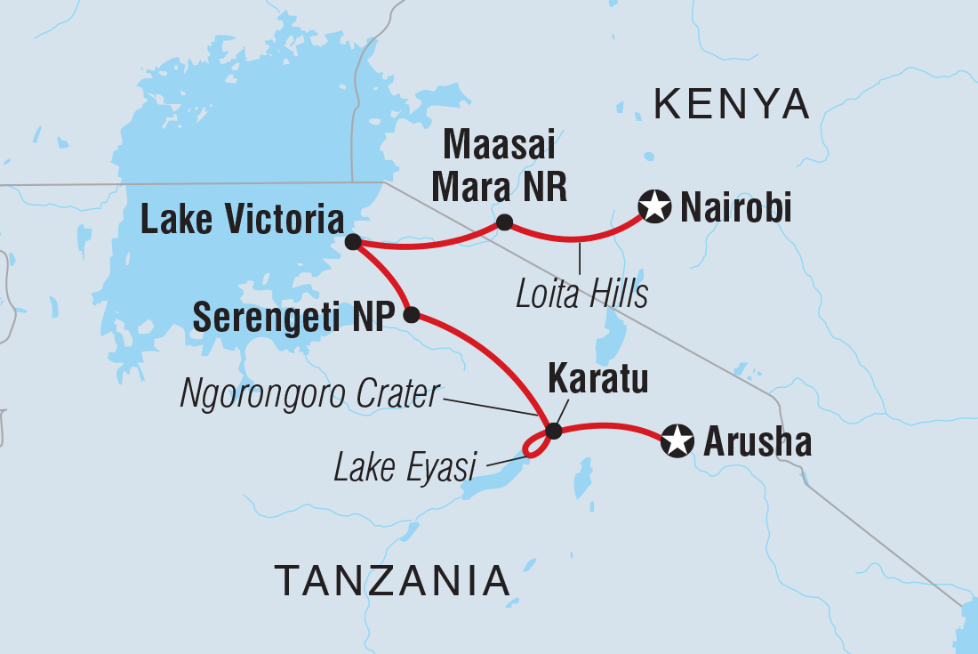 Map of East Africa Highlights including Kenya and Tanzania, United Republic Of