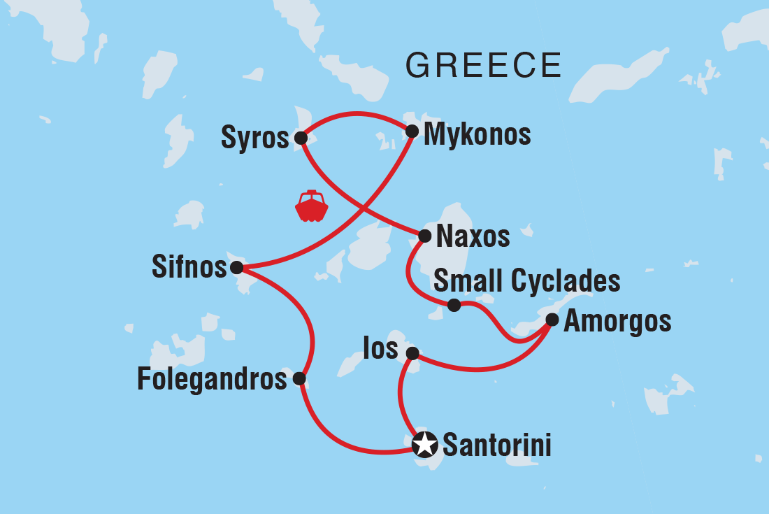 Map of Greece Sailing Adventure: Cyclades Islands including Greece