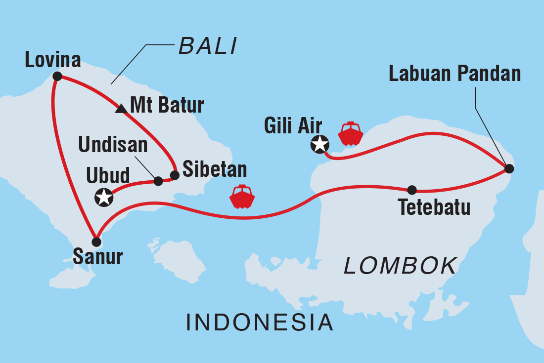 Map of Bali & Lombok Adventure including Indonesia