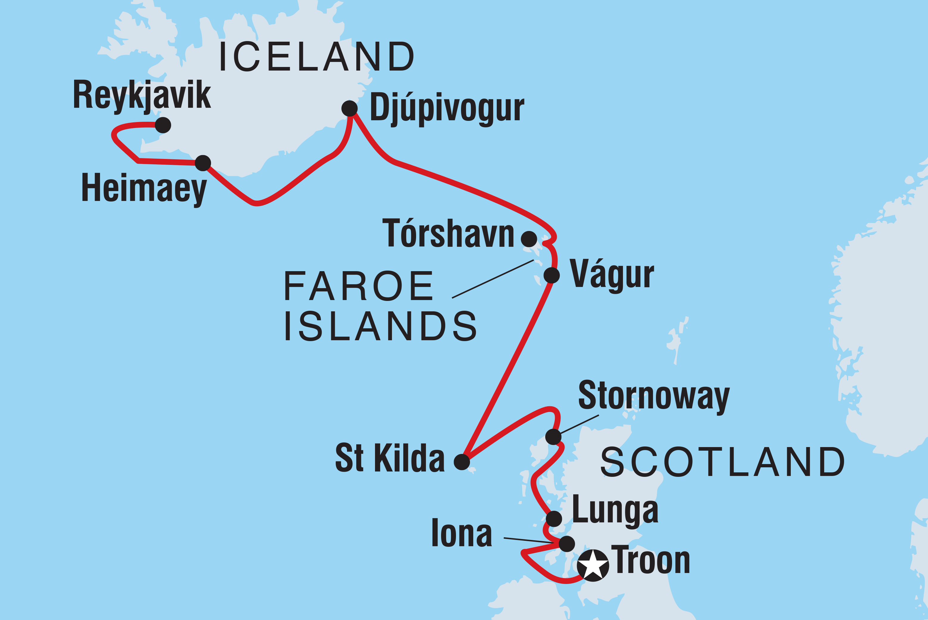Map of Isles Of The North Atlantic (Ocean Victory) including Faroe Islands, Iceland and United Kingdom