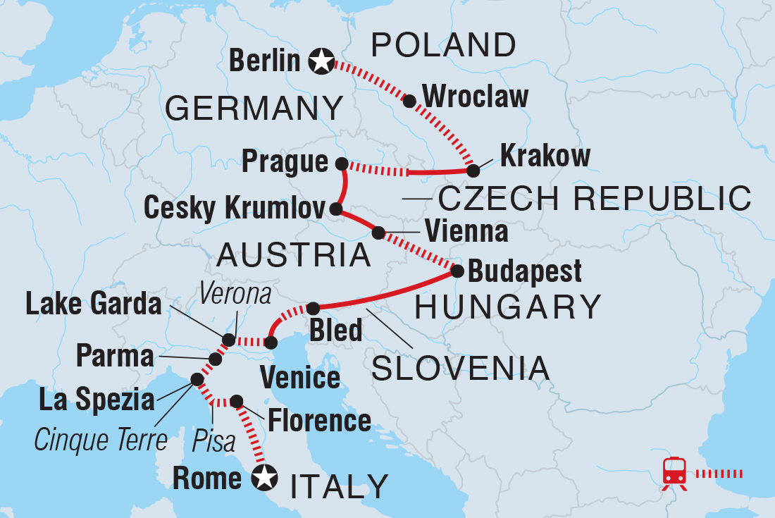 Map of 18 To 35S Epic Europe: Central And Italy including Austria, Czech Republic, Germany, Hungary, Italy, Poland and Slovenia