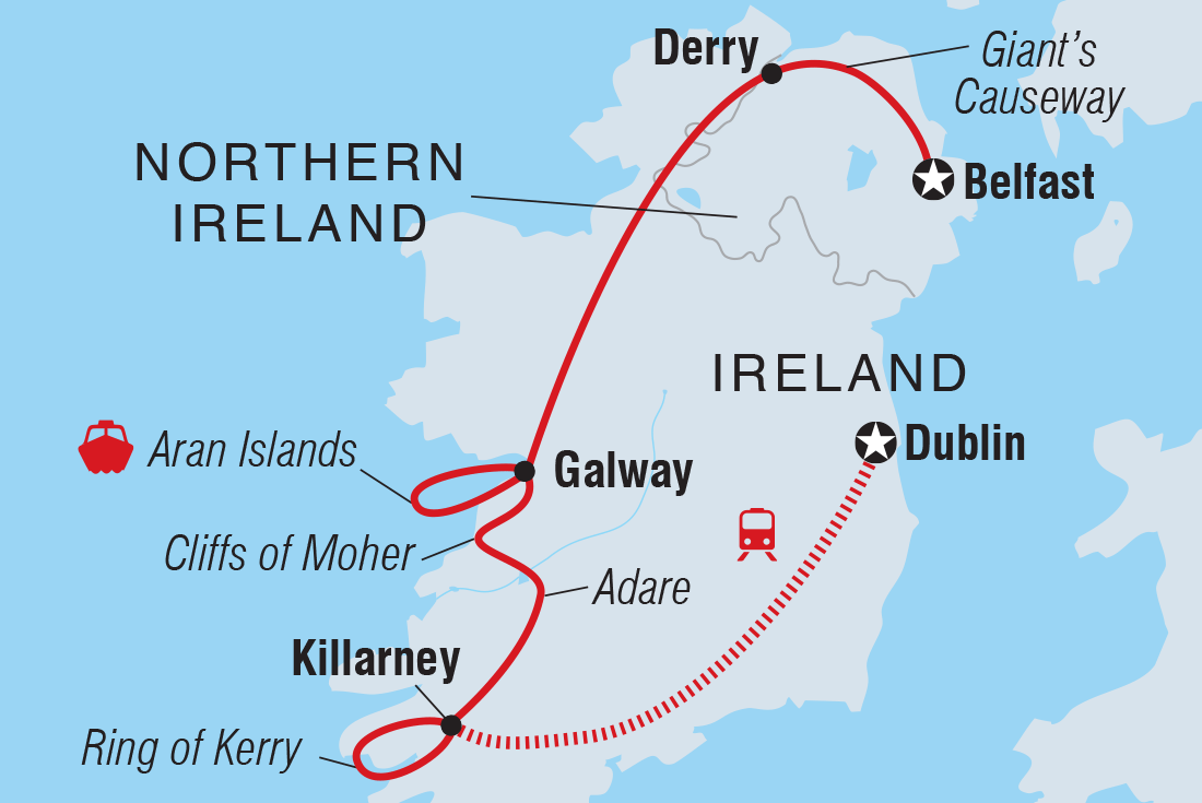 Map of Northern & Southern Ireland including Ireland and United Kingdom
