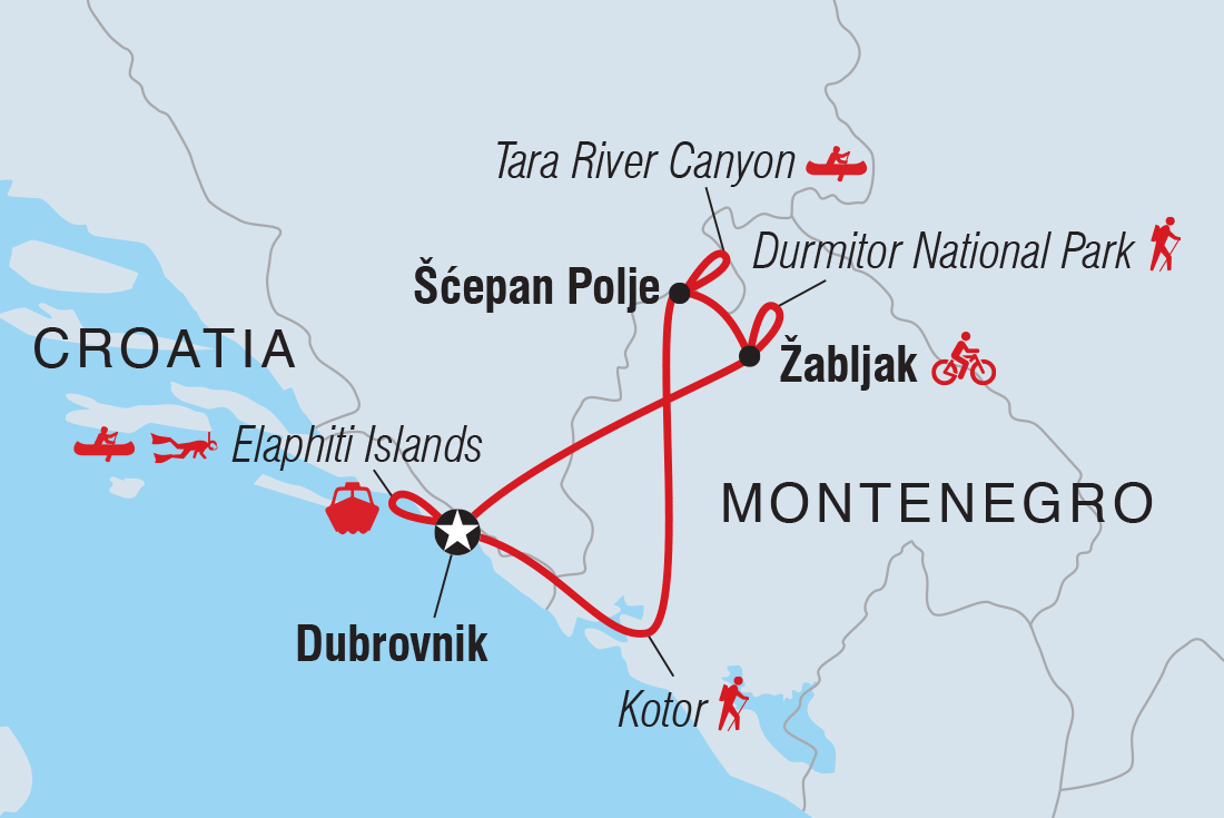 Map of Croatia & Montenegro: Hike, Bike & Raft including Croatia and Montenegro