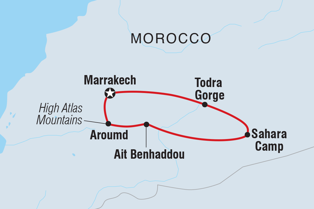 Map of 18 To 35S One Week In Morocco: Sahara And Todra Gorge including Morocco