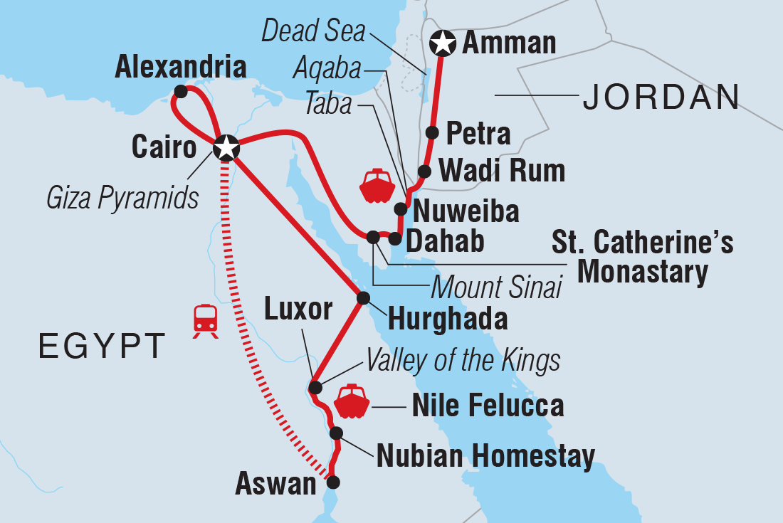 Map of Jordan & Egypt Uncovered including Egypt and Jordan