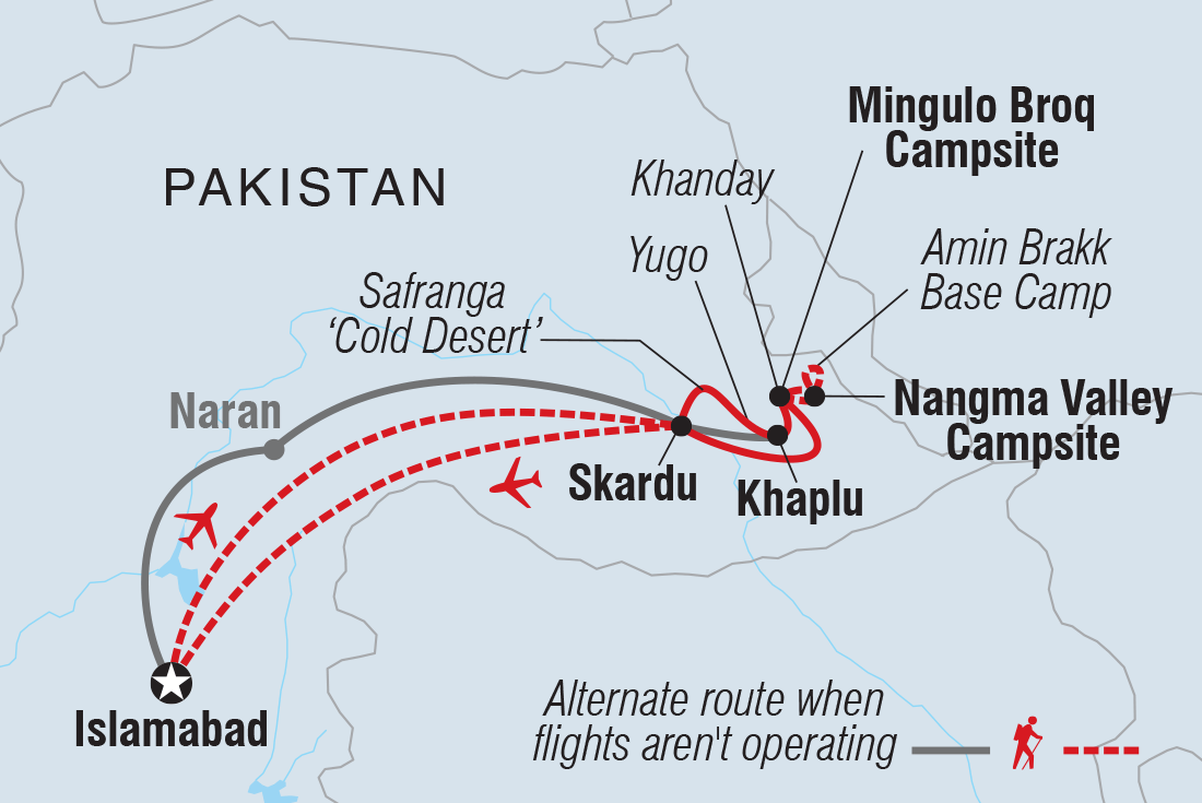 Map of Trek Pakistan's Nangma Valley And Karakoram Mountains including Pakistan