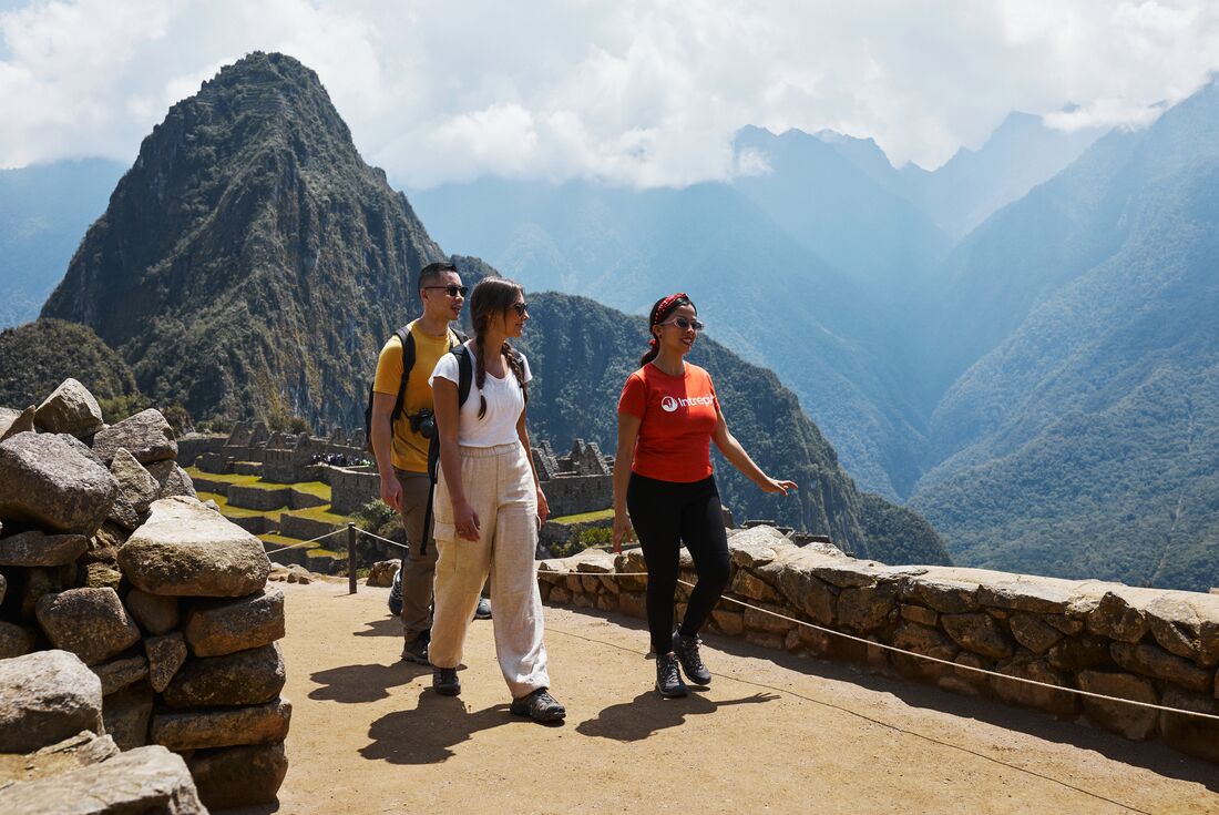 Leader gives a talk on the move at Machu Picchu in Peru
