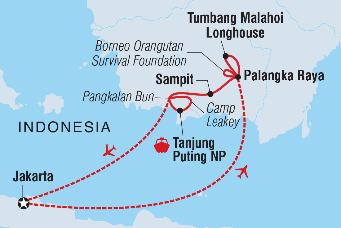 Map of Indonesia Expedition: Orangutans Of Kalimantan including Indonesia