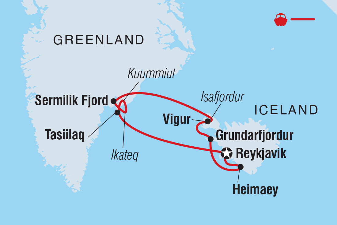 Map of Iceland And East Greenland Explorer (Ocean Victory) including Denmark, Greenland and Iceland