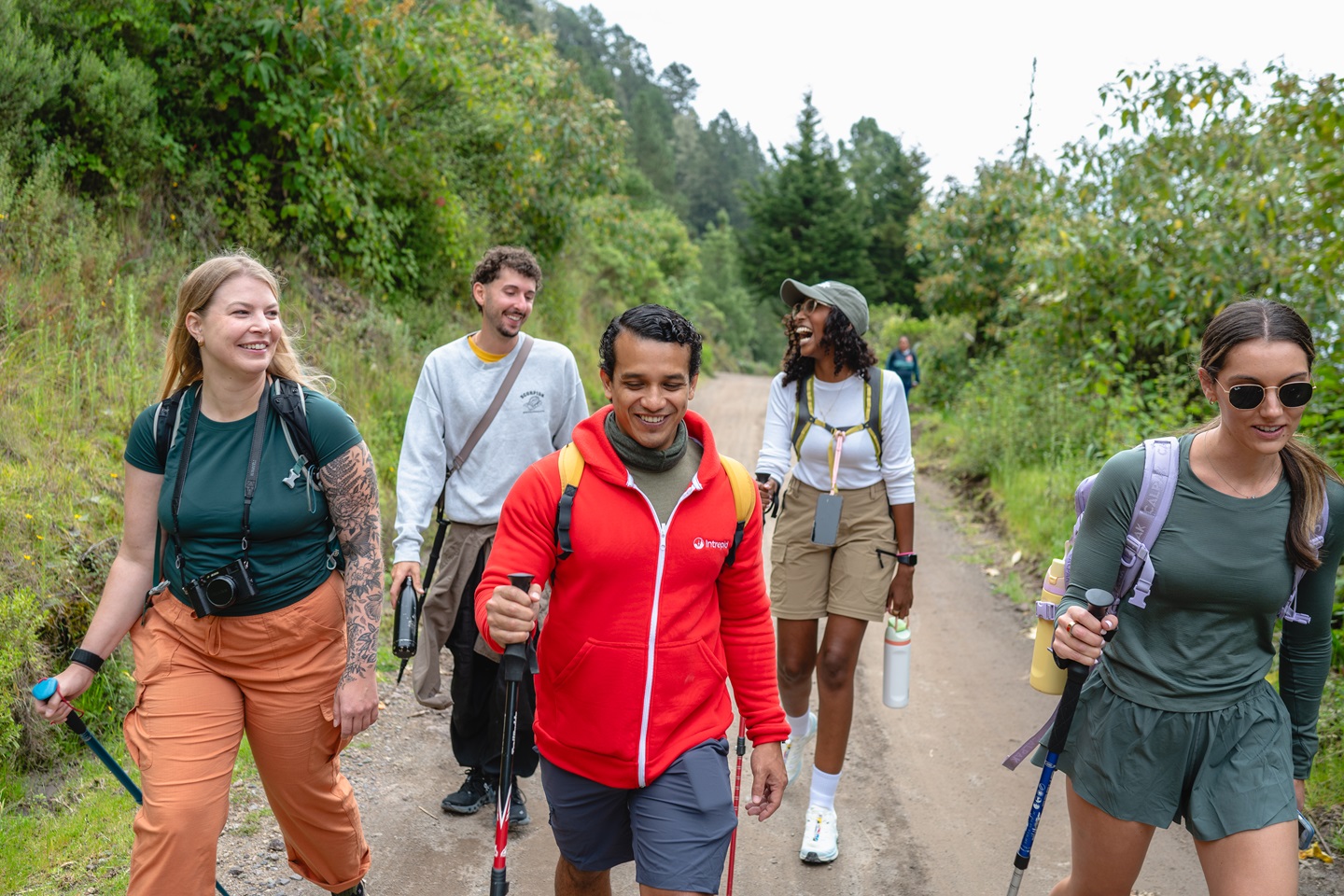 A group of travellers hiking Sierra Norte, Oaxaca