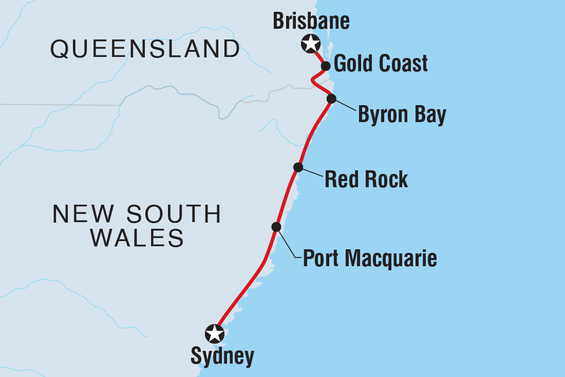 Map of 18 To 35S One Week From Sydney To Brisbane including Australia