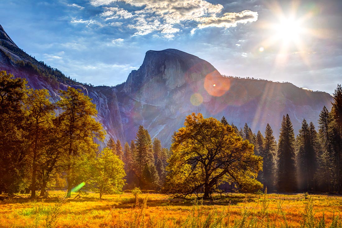 The Half Dome at sunrise, found in Yosemite NP