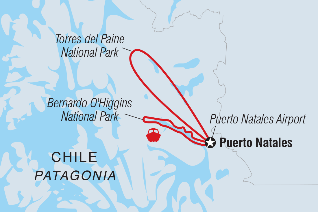 Map of Patagonia Independent Short Break: Torres Del Paine including Chile