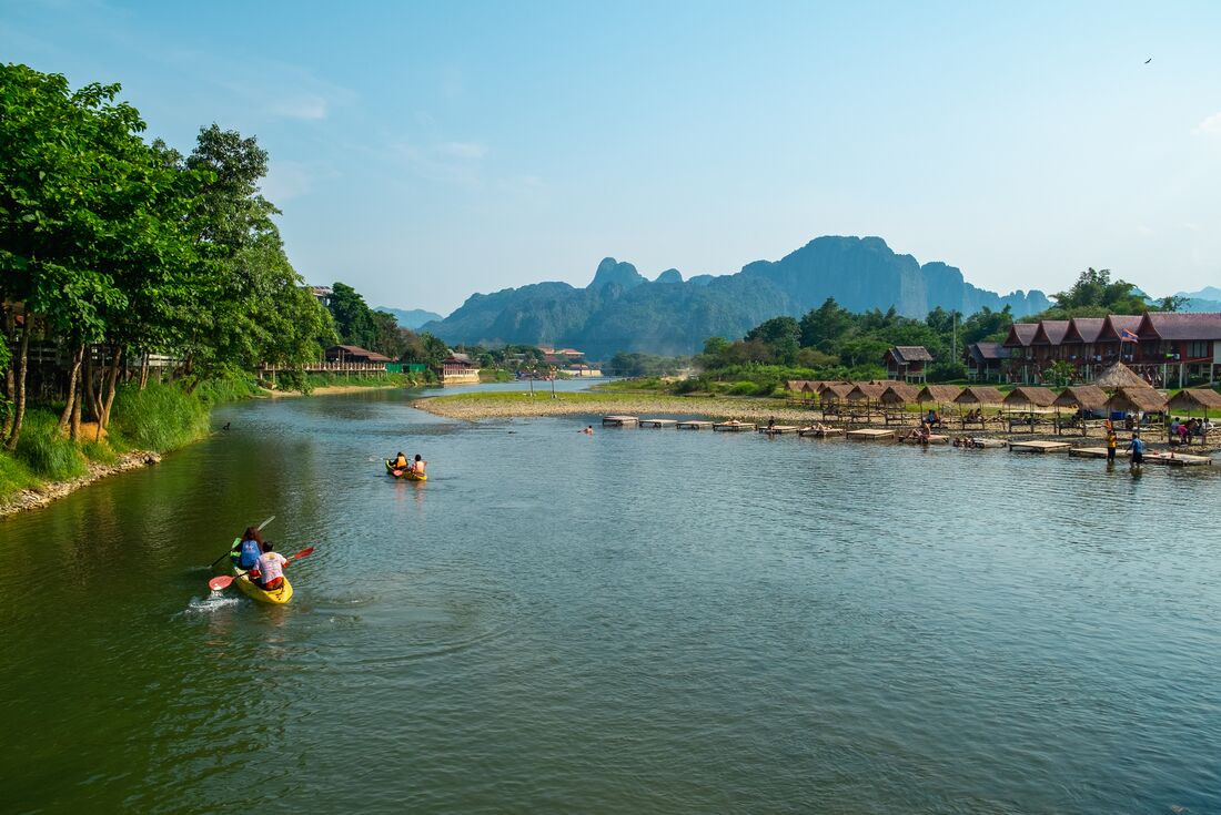 Intrepid travellers on the Nam Song river