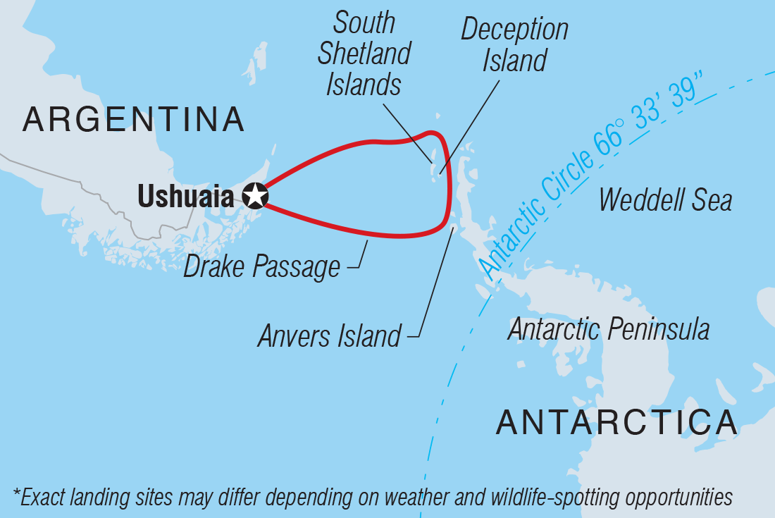 Map of Antarctica's Whale Season (Ocean Albatros) including Antarctica and Argentina