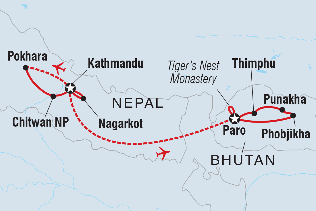 Map of Premium Nepal & Bhutan including Bhutan and Nepal
