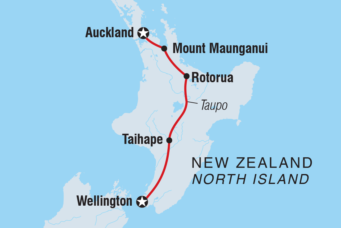 Map of 18 To 35S One Week In New Zealand: North Island including New Zealand