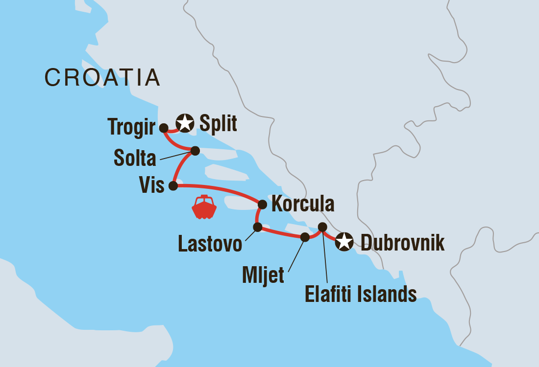 Map of Croatia Sailing Adventure: Split To Dubrovnik including Croatia