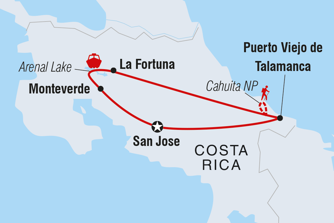 Map of 18 To 35S One Week In Costa Rica including Costa Rica