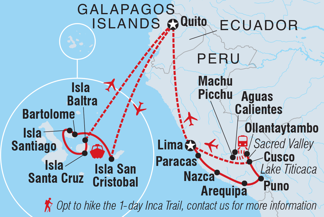 Map of Majestic Peru & Galapagos Cruise (Grand Queen Beatriz) including Ecuador and Peru