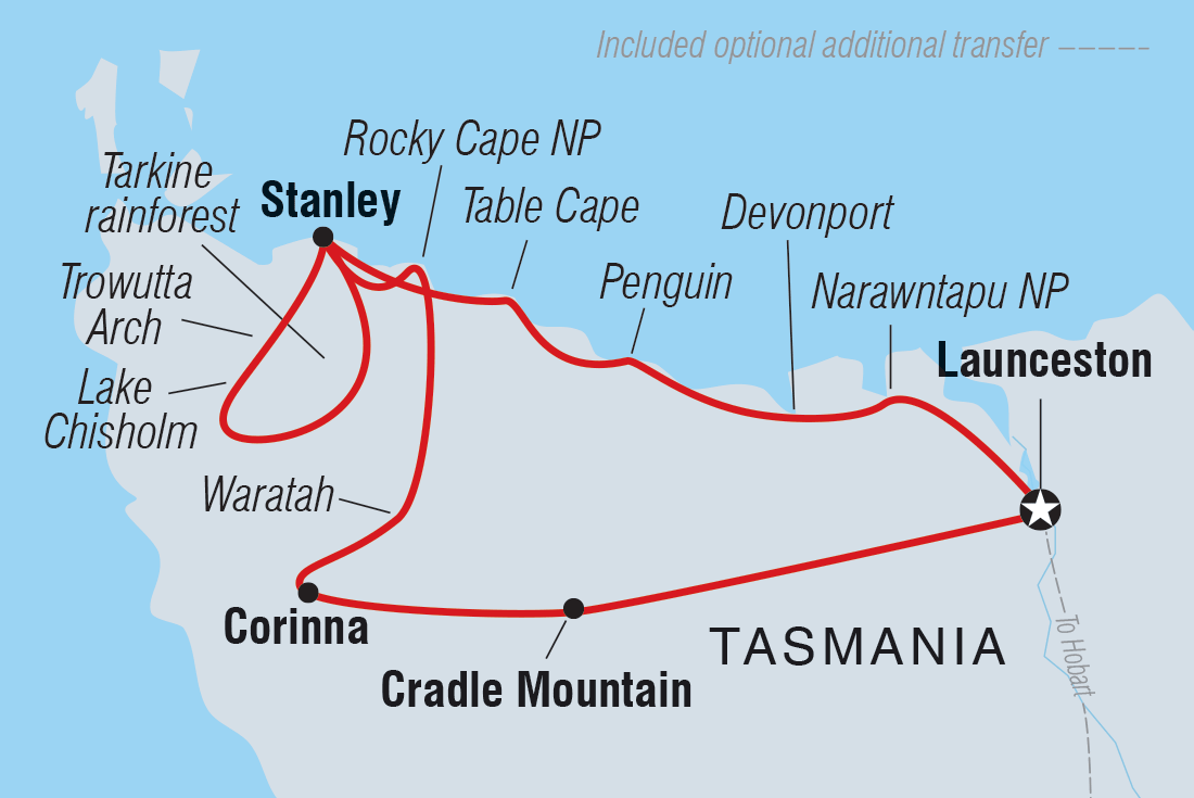 Map of Best Of Tasmania's Tarkine & Cradle Mountain including Australia