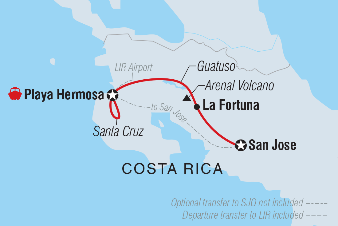 Map of Costa Rica Premium Family Tour including Costa Rica