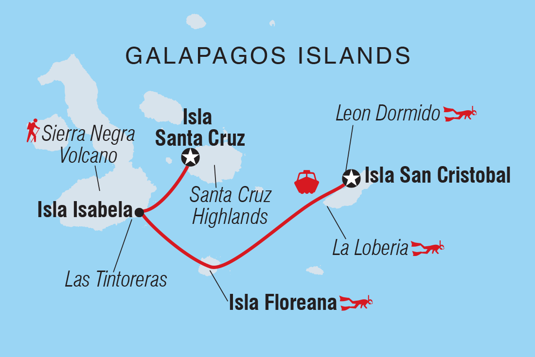 Map of Galapagos Island Hopping including Ecuador