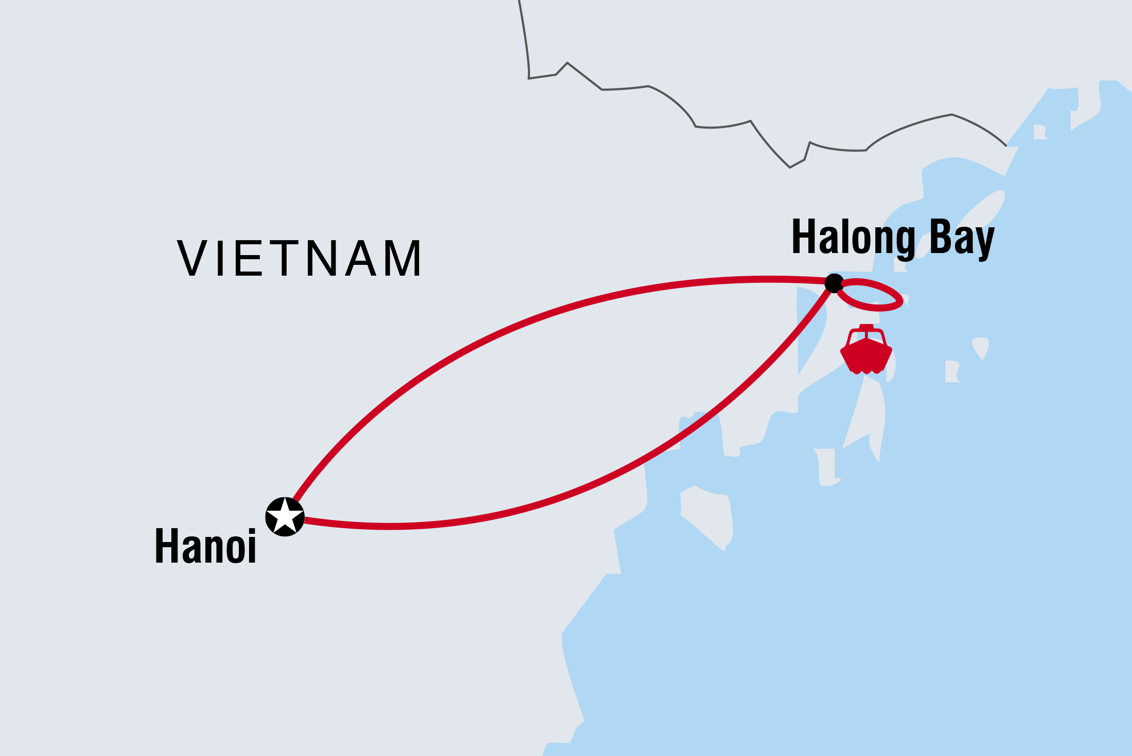 Map of Halong Bay Junk Cruise Independent Short Break including Vietnam