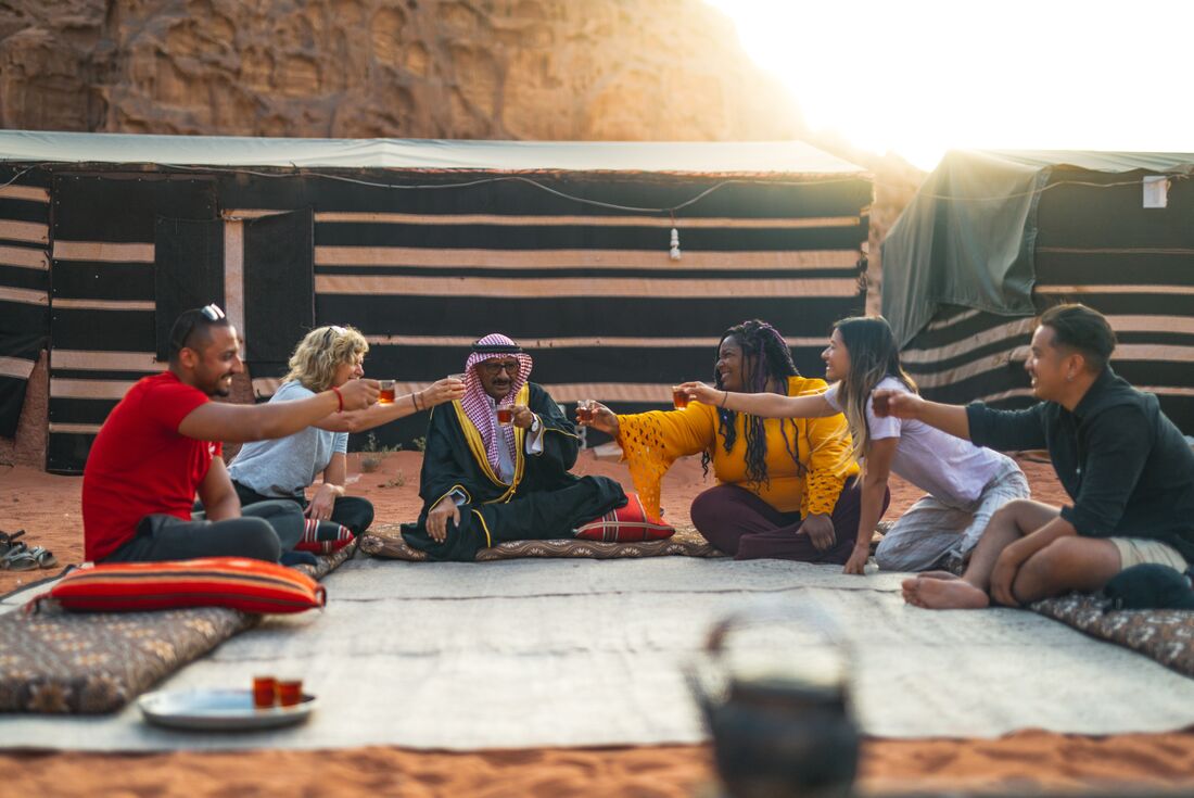 A celebratory tea with your Bedouin host in Wadi Rum's camp in Jordan