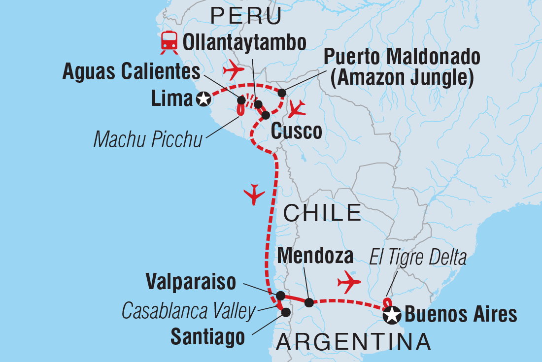 Map of Premium Peru, Chile & Argentina including Argentina, Chile and Peru