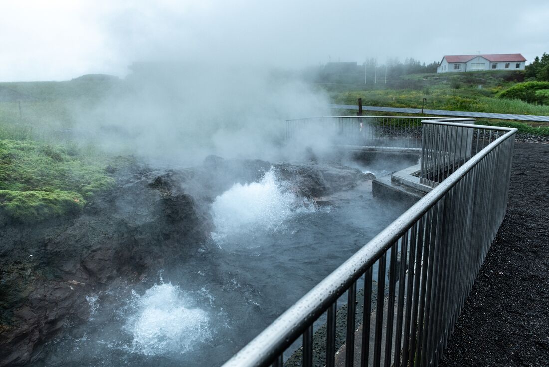 Bubbling Deildartunguhver hot springs in Reykholtsdalur, Iceland