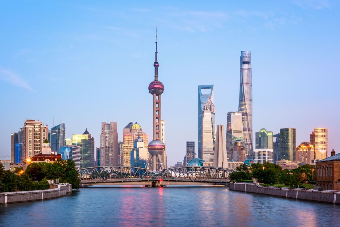 Shanghai skyline at dusk, China