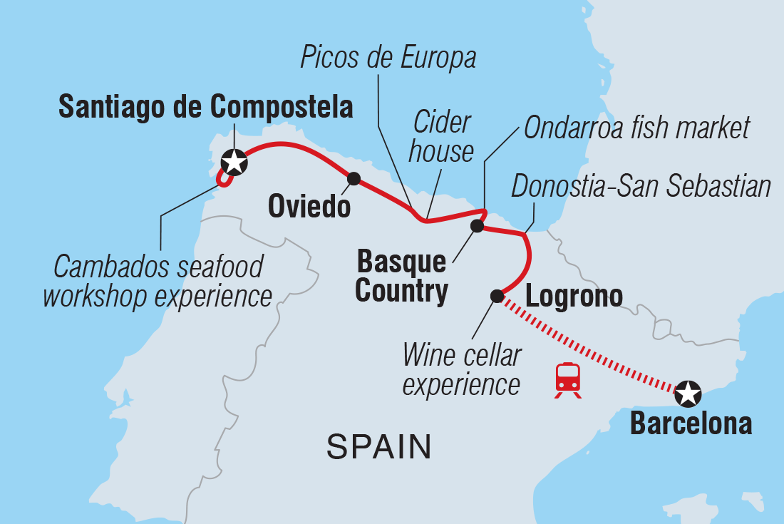 Map of Northern Spain Real Food Adventure including Spain